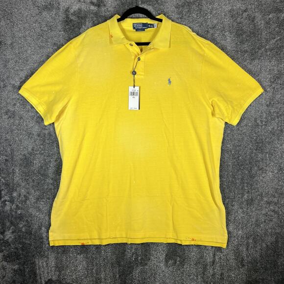 Polo Ralph Lauren Polo Shirt Mens 2XL Classic Fit Distressed Look Mesh Yellow - Picture 1 of 16